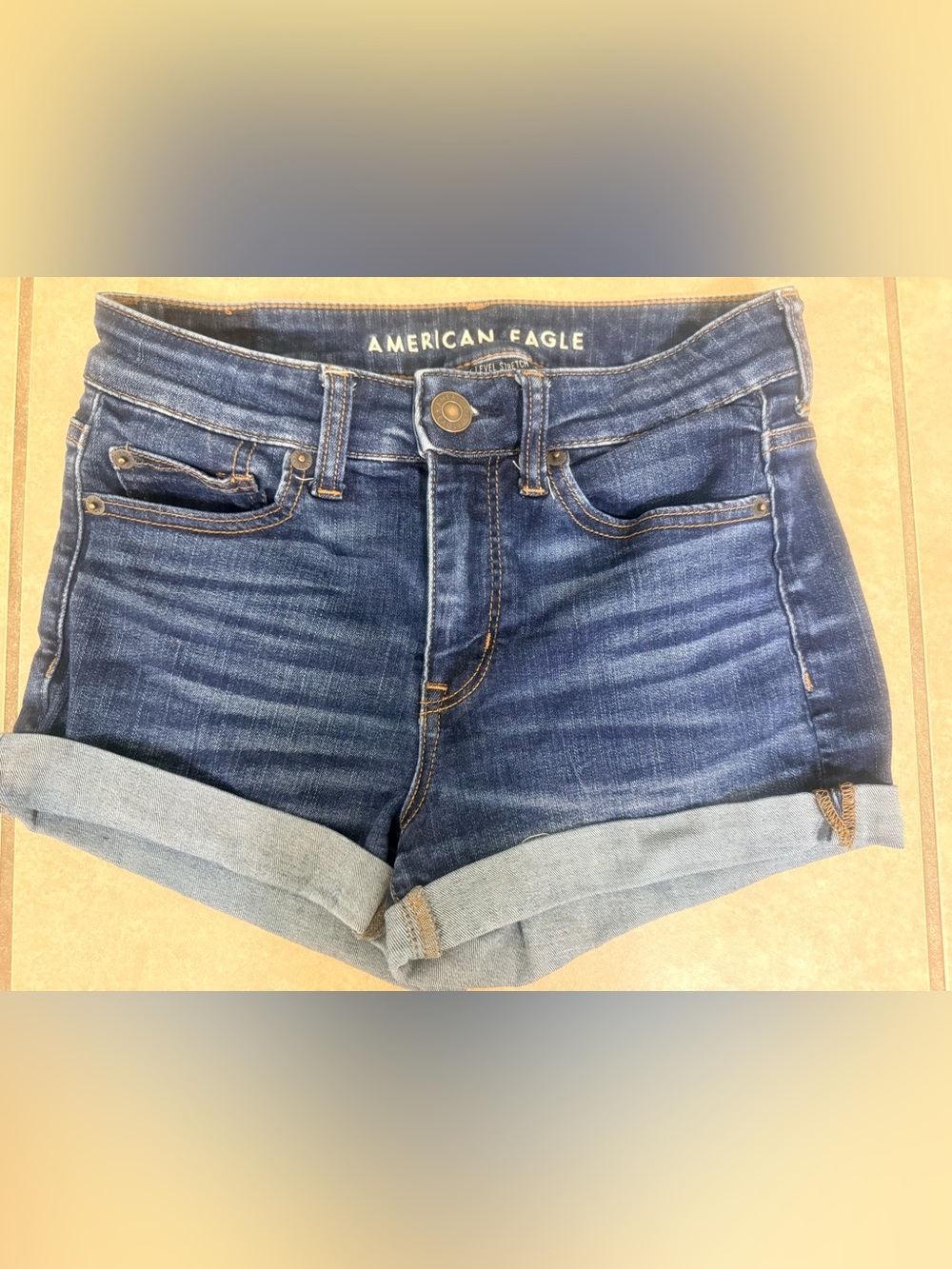 American Eagle Outfitters Dark Blue Cuffed Denim Shorts